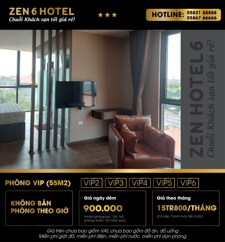 Phòng vip 55m2 tại Zen 6 Hotel