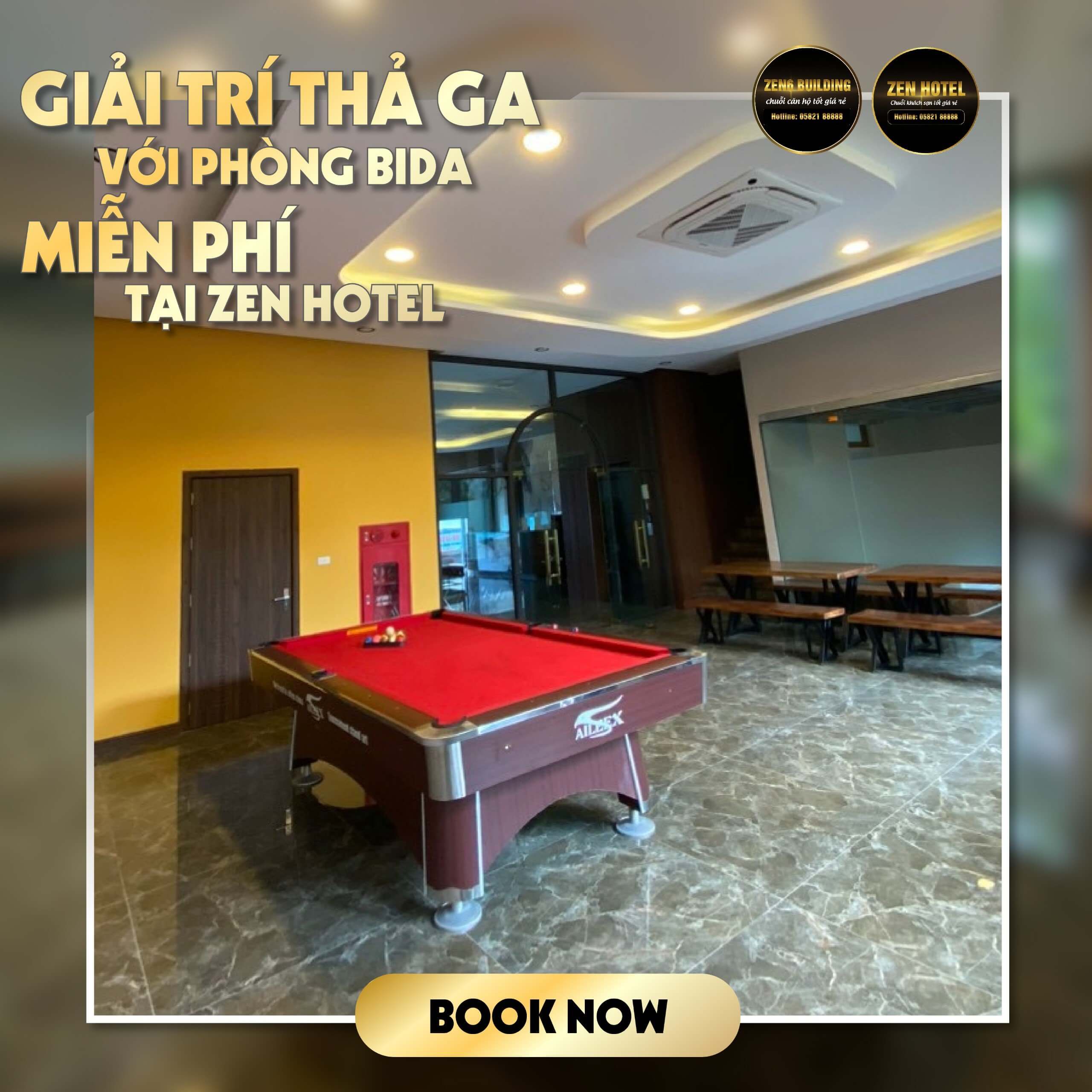 giải trí thả ga với phòng bida miễn phí tại Zen Hotel